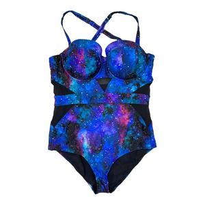 Torrid Vixen Collection Mesh Cut Out Galaxy One Piece Swimsuit Bathing Suit 2